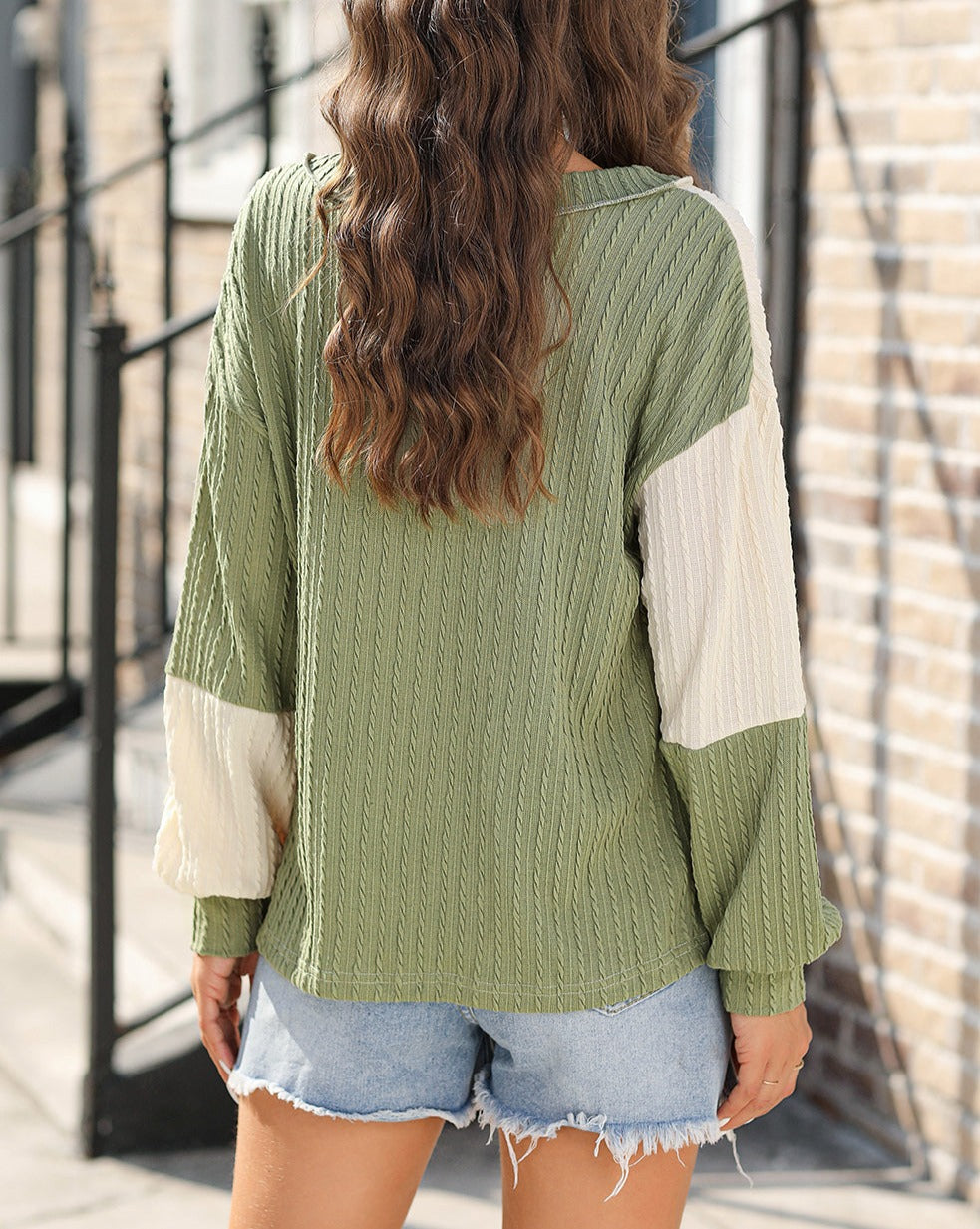 Colorblock Cable Long Sleeve Top