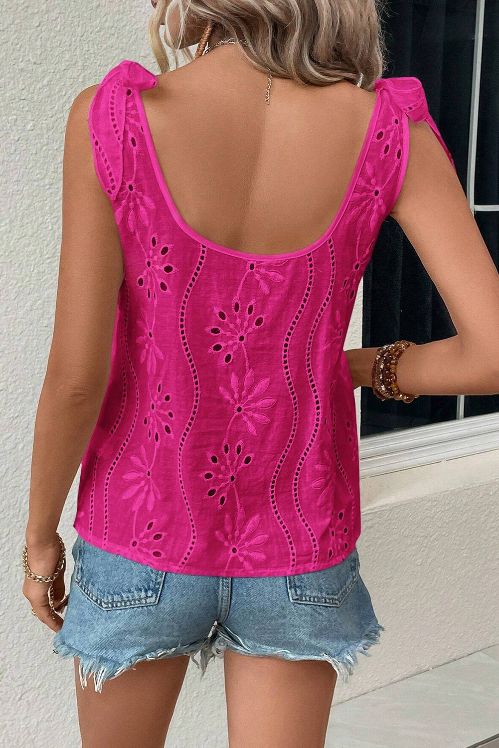 Embroidered Knotted Straps Tank Top