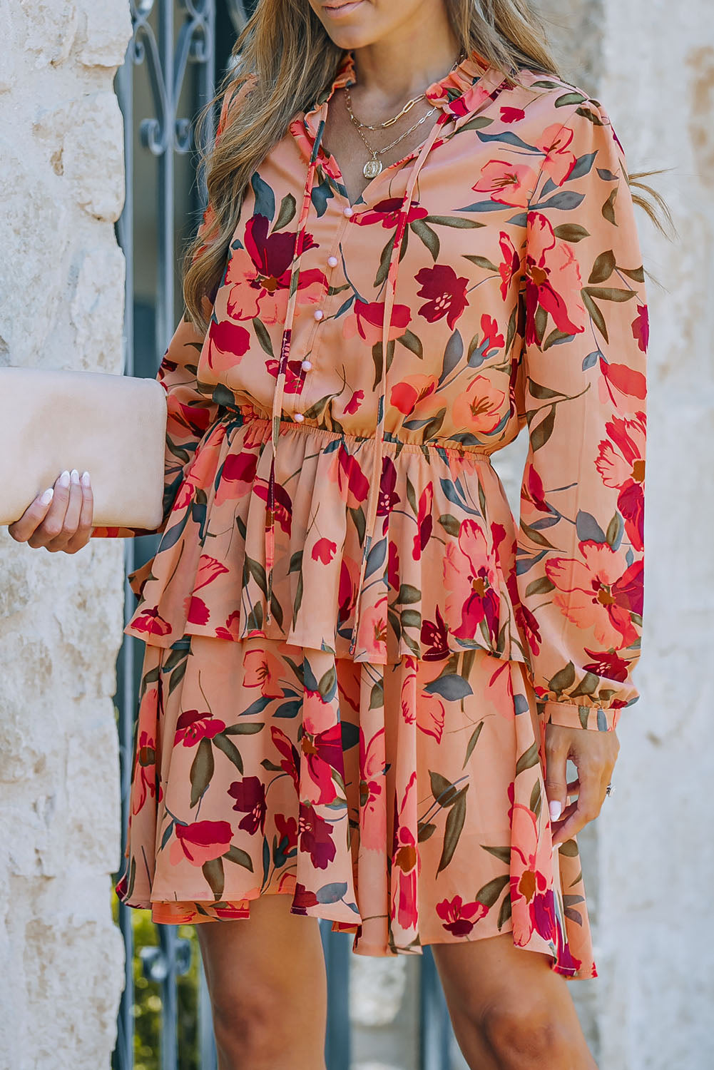 Floral Frilled Long Sleeve Dress