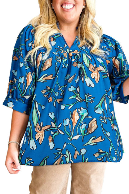 Plus Size Floral 3/4 Sleeve Blouse