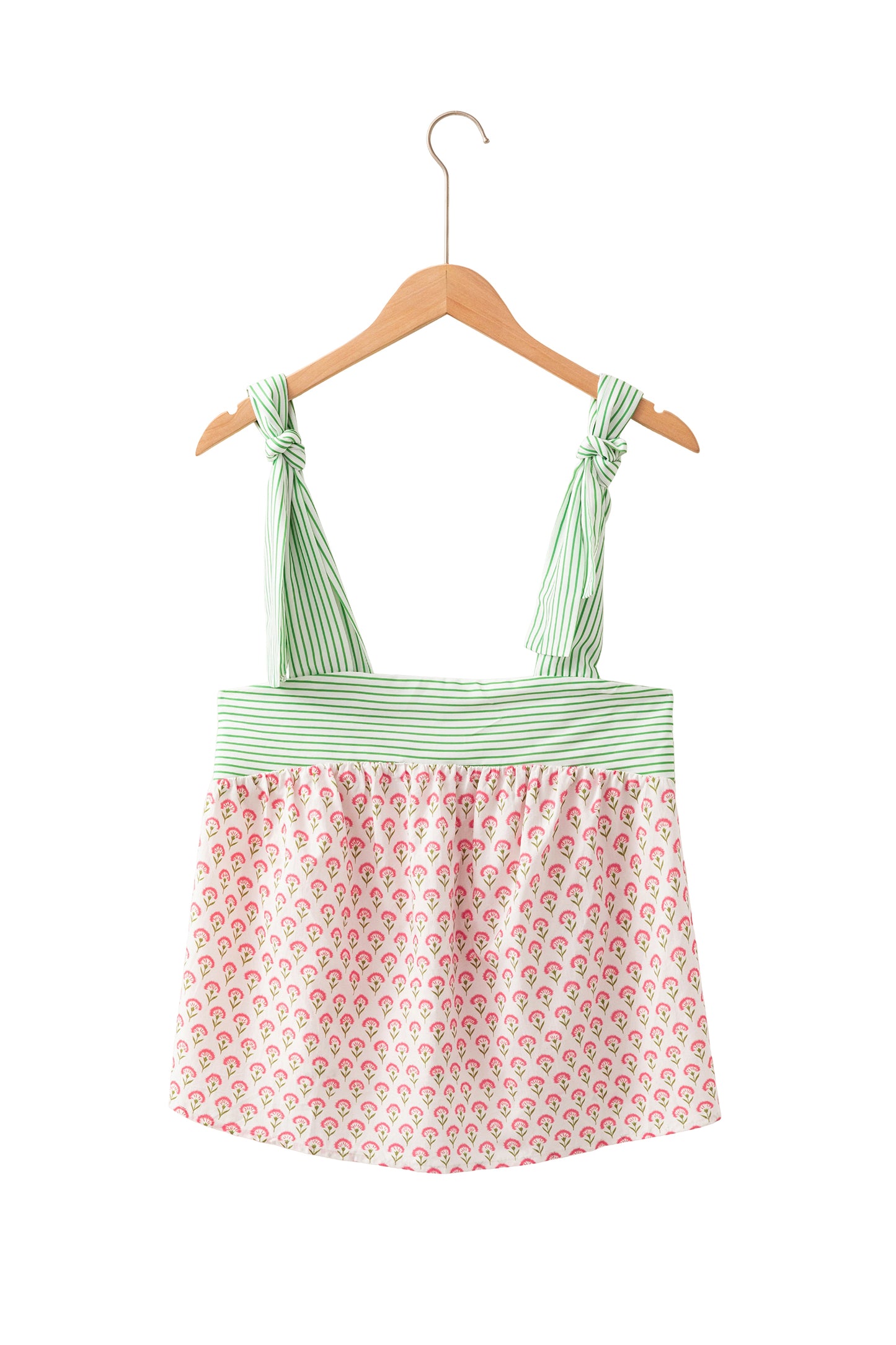Floral Stripe Tie Strap Babydoll Tank Top