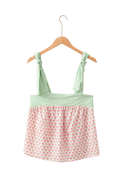 Floral Stripe Tie Strap Babydoll Tank Top