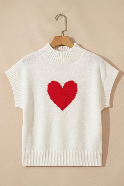 Heart Graphic Cropped Short Sleeve Sweater