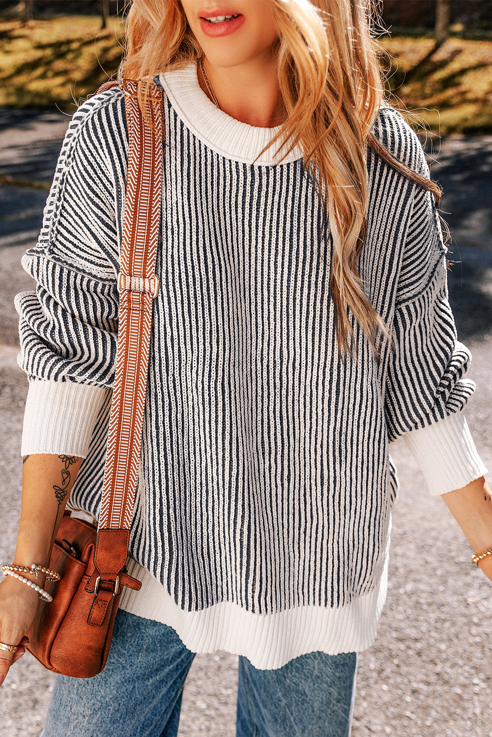 Stripe Contrast Trim Sweater