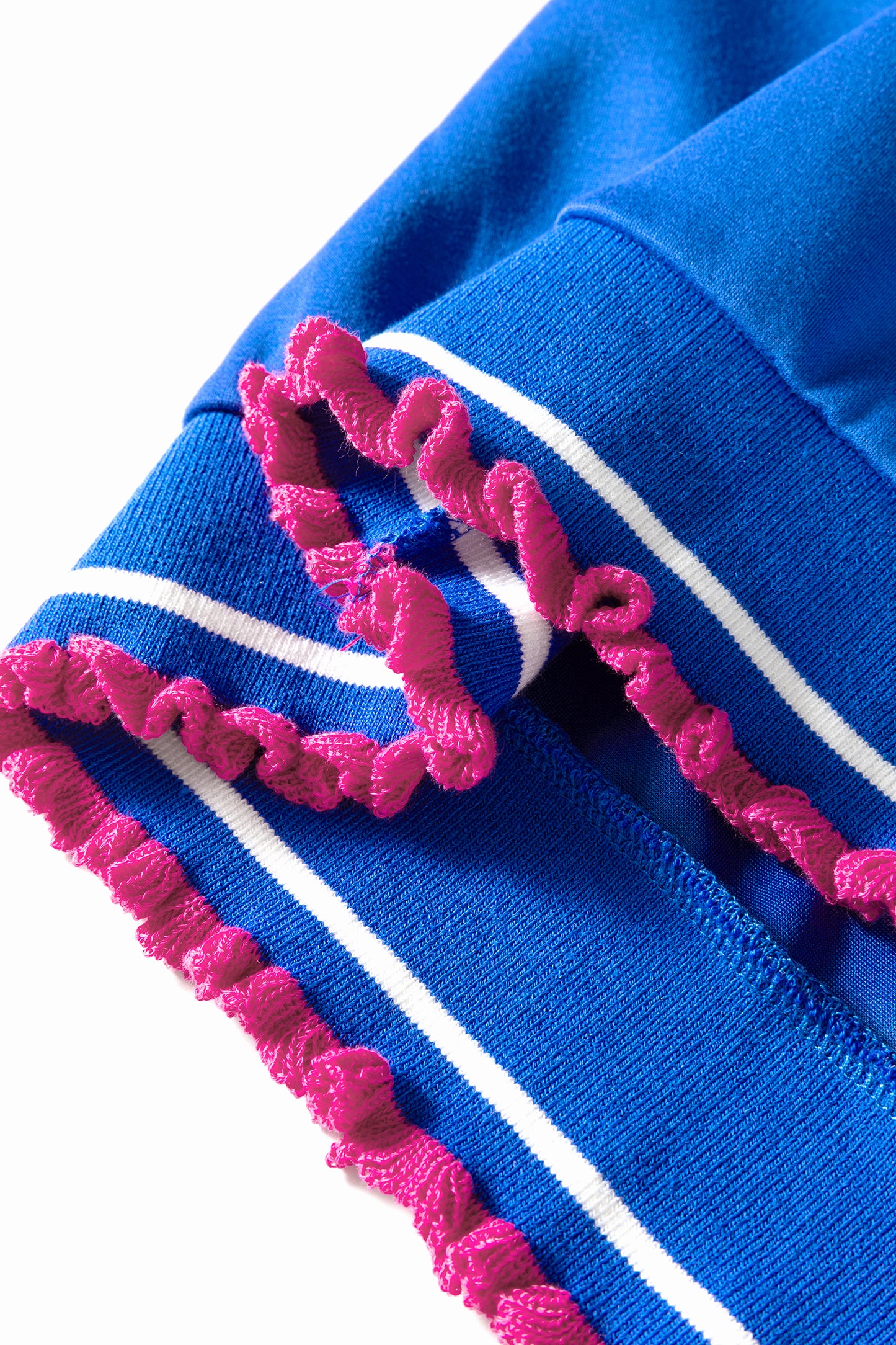 Contrast Frilled Trim Buttoned Collar Short Sleeve Top