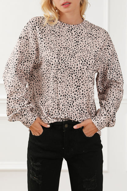 Leopard Puff Sleeve Crewneck Sweatshirt