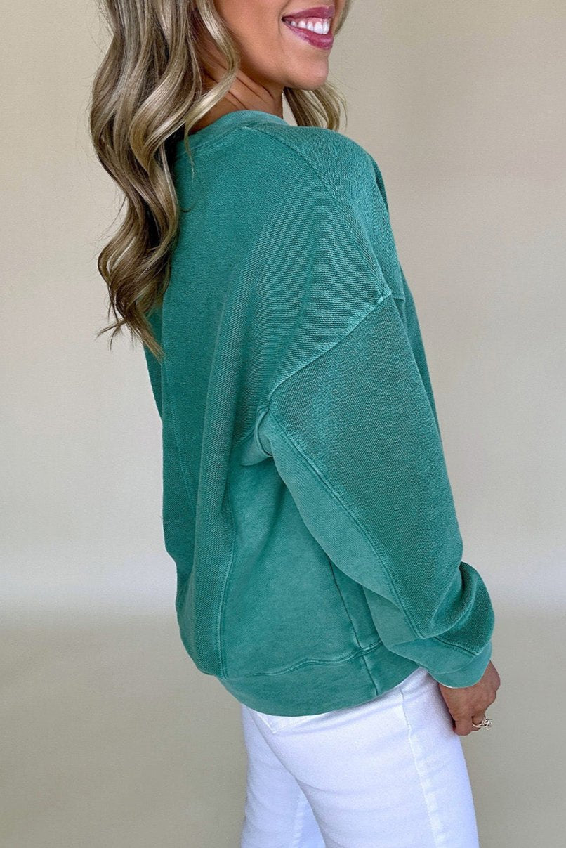 Solid Notched Neck Sweatshirt