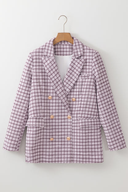 Plaid Tweed Long Sleeve Buttoned Blazer