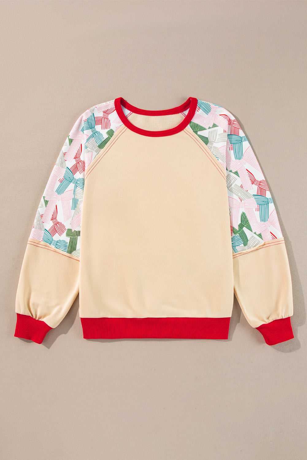 Bow Patchwork Raglan Sleeve Top