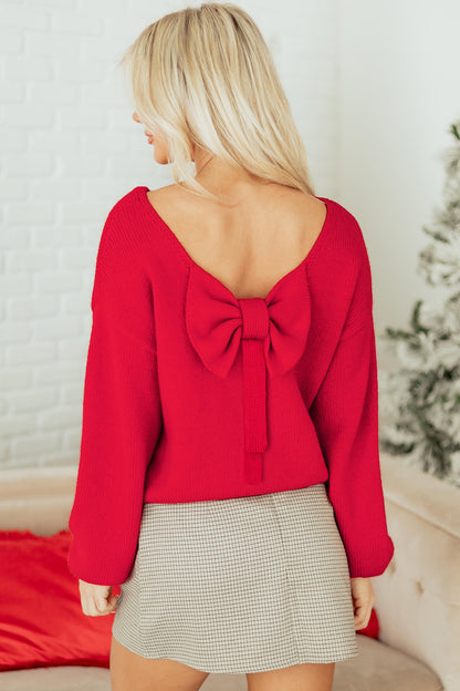 Bow Tie Backless Bubble Sleeve Sweater