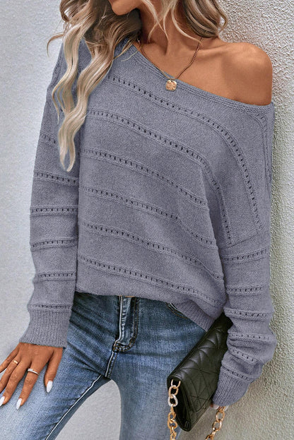 Pointelle Knit Boatneck Sweater