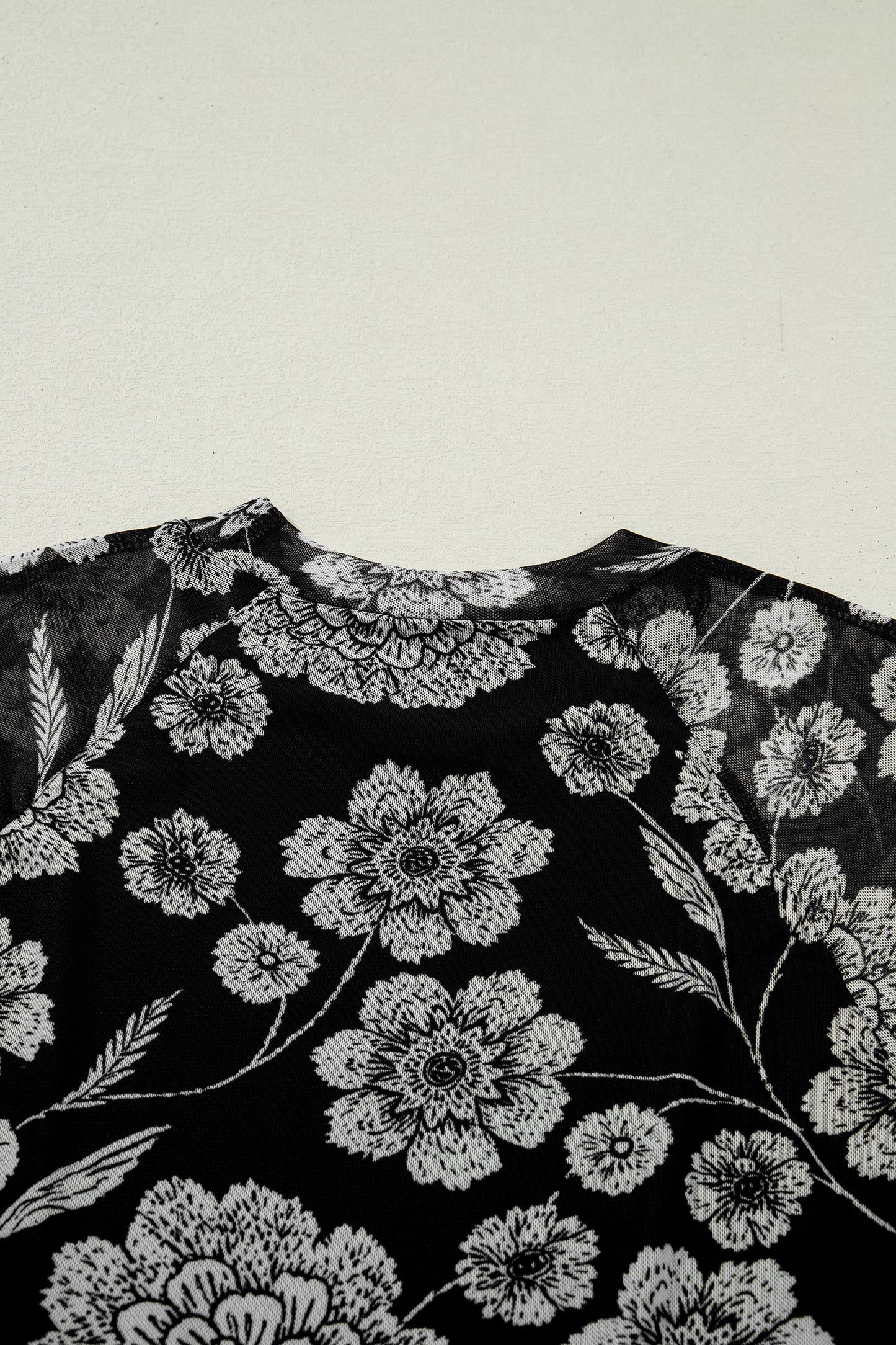 Floral Mesh Thumbhole Long Sleeve Top