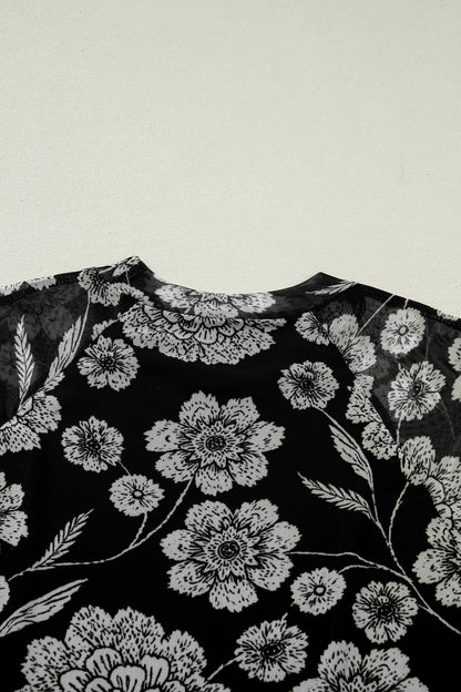 Floral Mesh Thumbhole Long Sleeve Top