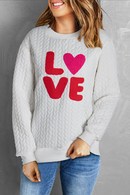 Embroidered Patch Cable Knit Pullover Sweatshirt