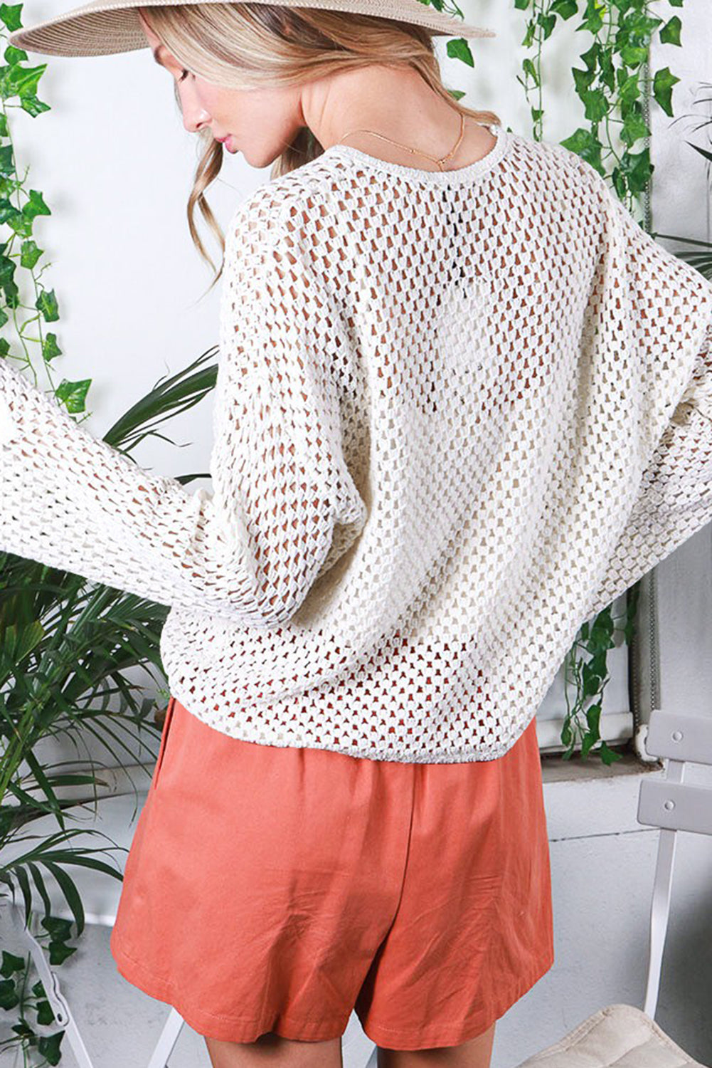 Hollowed Knit Long Sleeve Sweater