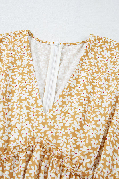 Floral V-Neck Short Sleeve Tiered Mini Dress