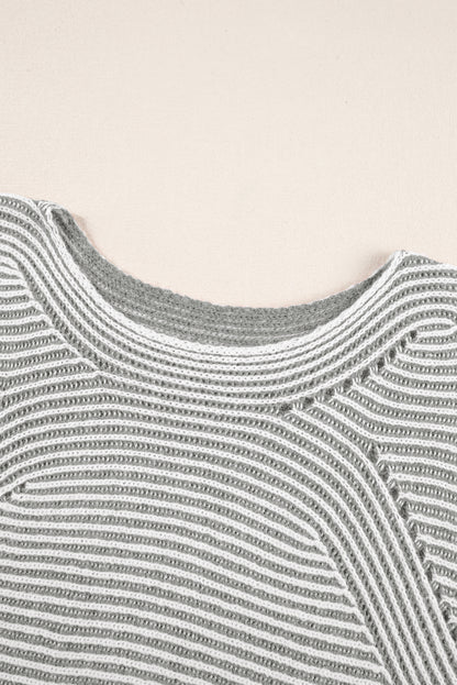 Stripe Ribbed Knit Boat Neck Sweater
