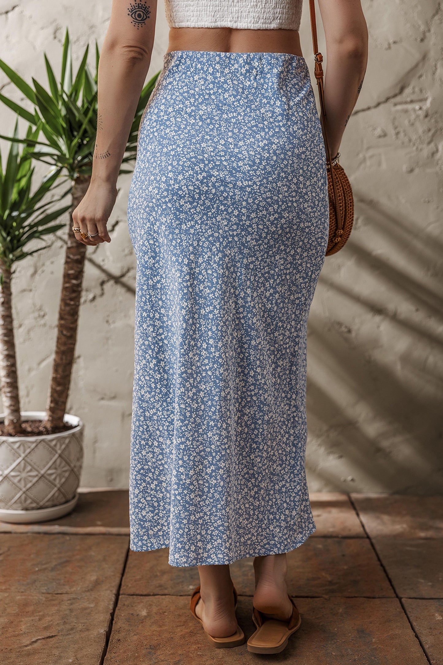 Boho Floral High Waist Side Split Maxi Skirt