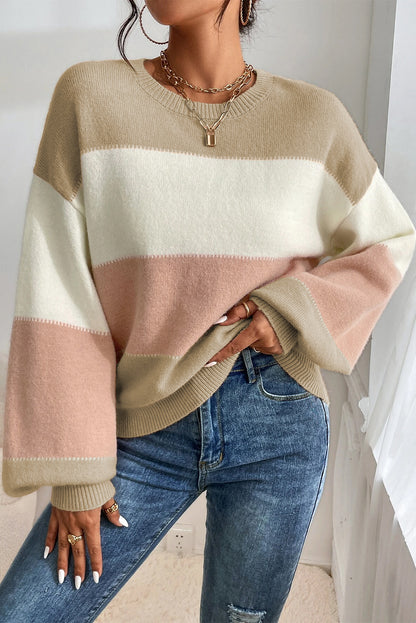 Colorblock Lantern Sleeve Sweater