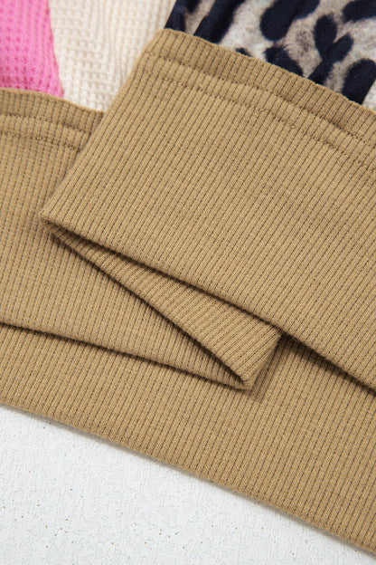 Leopard Colorblock Patchwork 3/4 Sleeve Top