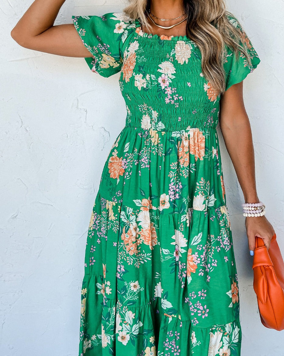 Floral Smocked Tiered Midi Dress