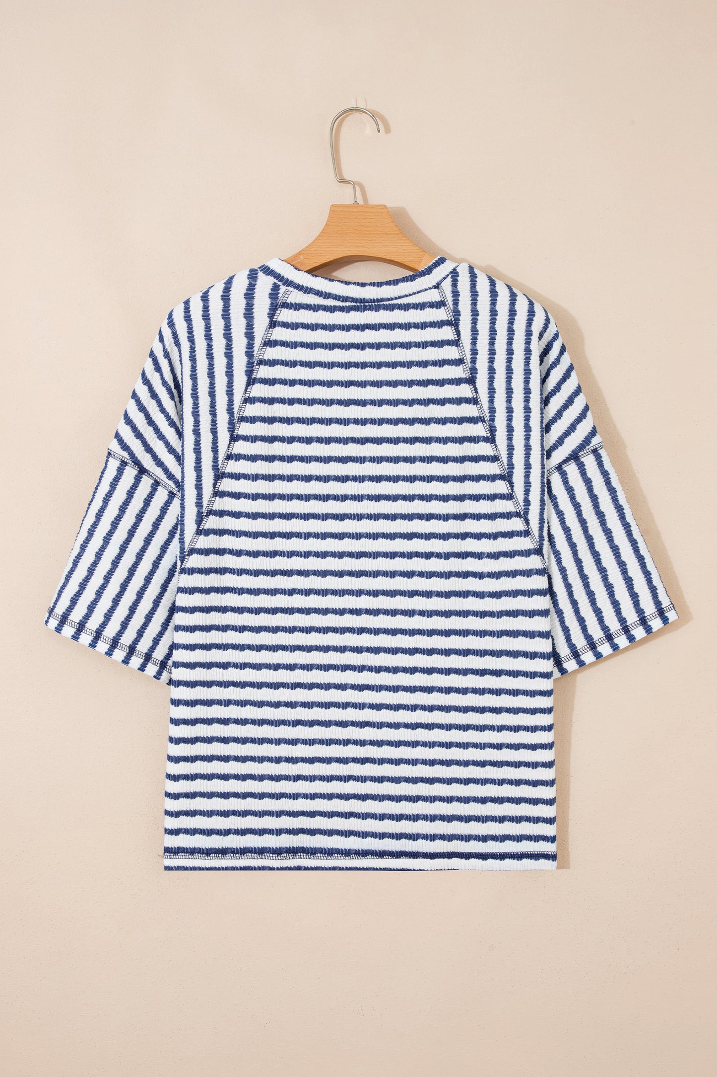 Stripe Textured Knit 3/4 Sleeve Top