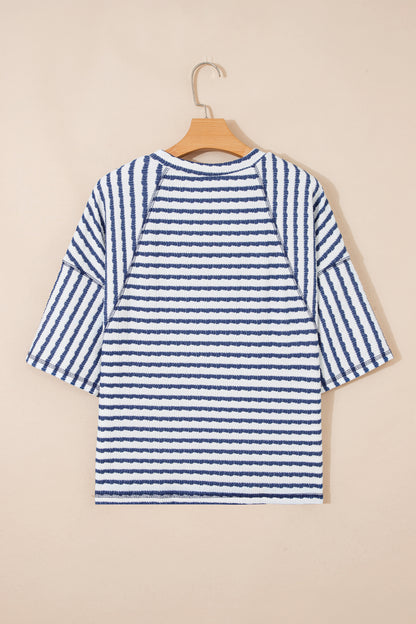 Stripe Textured Knit 3/4 Sleeve Top