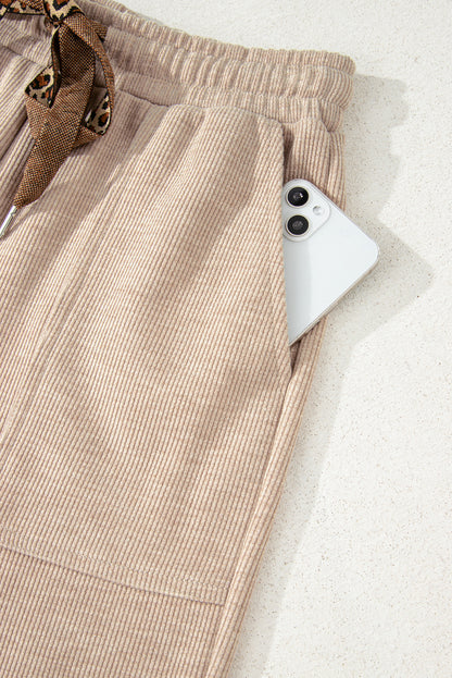 Leopard Corduroy Drawstring High Waist Pants