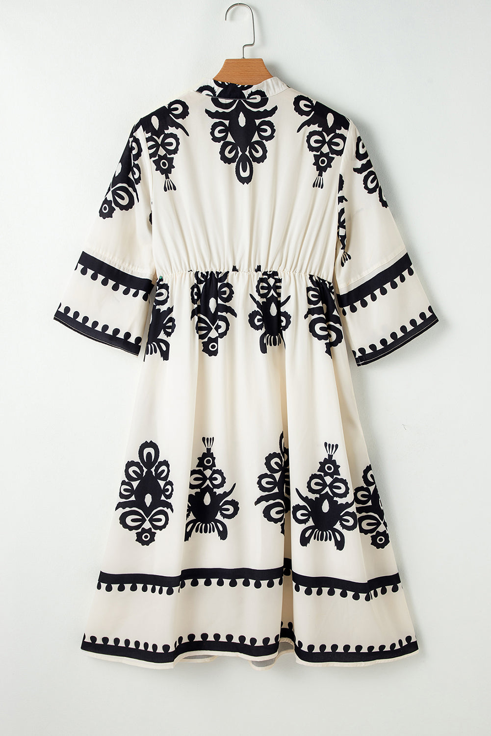 Western Geometric 3/4 Sleeve Midi Dress