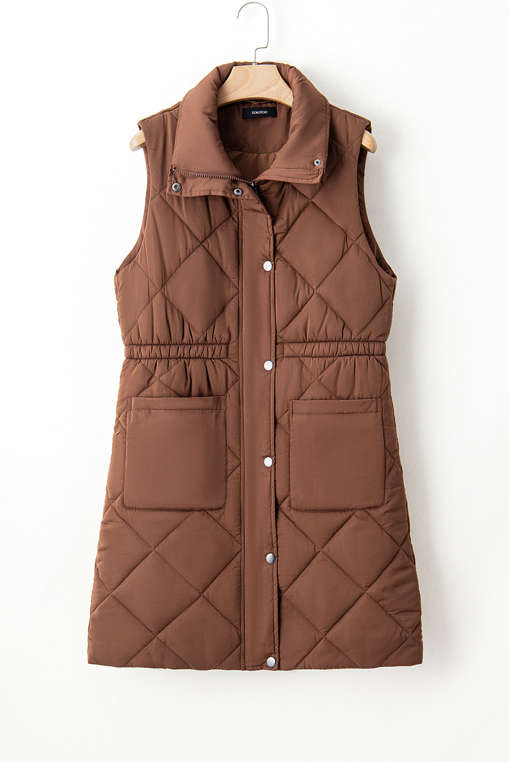 Quilted Longline Pocketed Puffer Vest