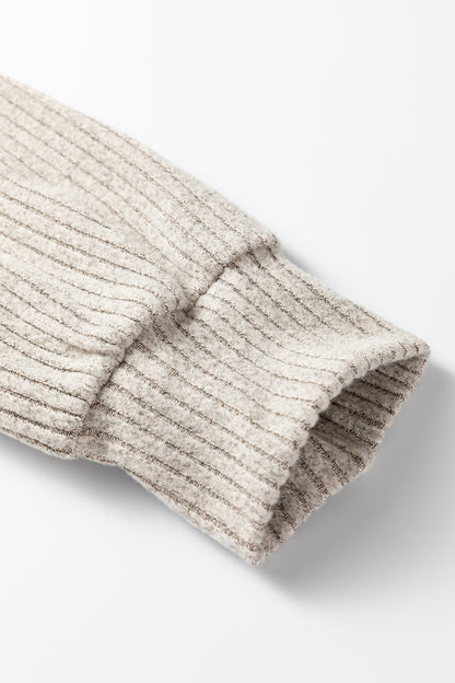 Plus Size Ribbed Knit Kangaroo Pocket Henley Top