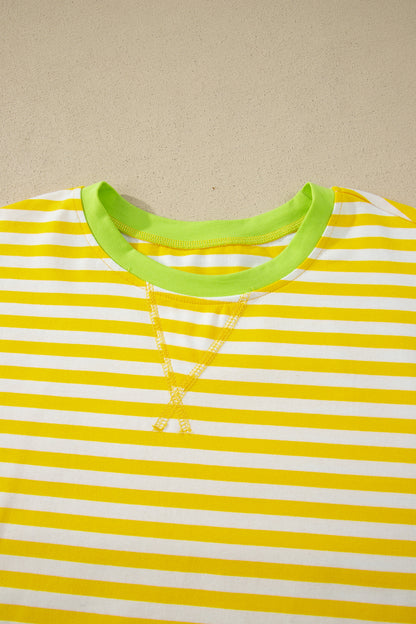 Stripe Contrast Trim Tee & Drawstring Shorts Set