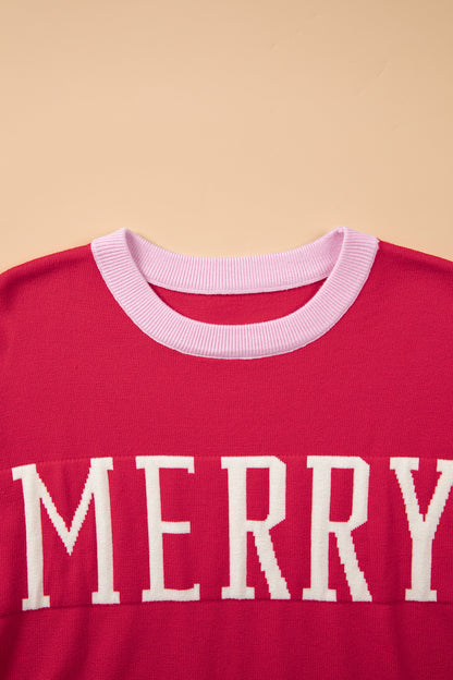 MERRY Contrast Trim Drop Shoulder Christmas Sweater