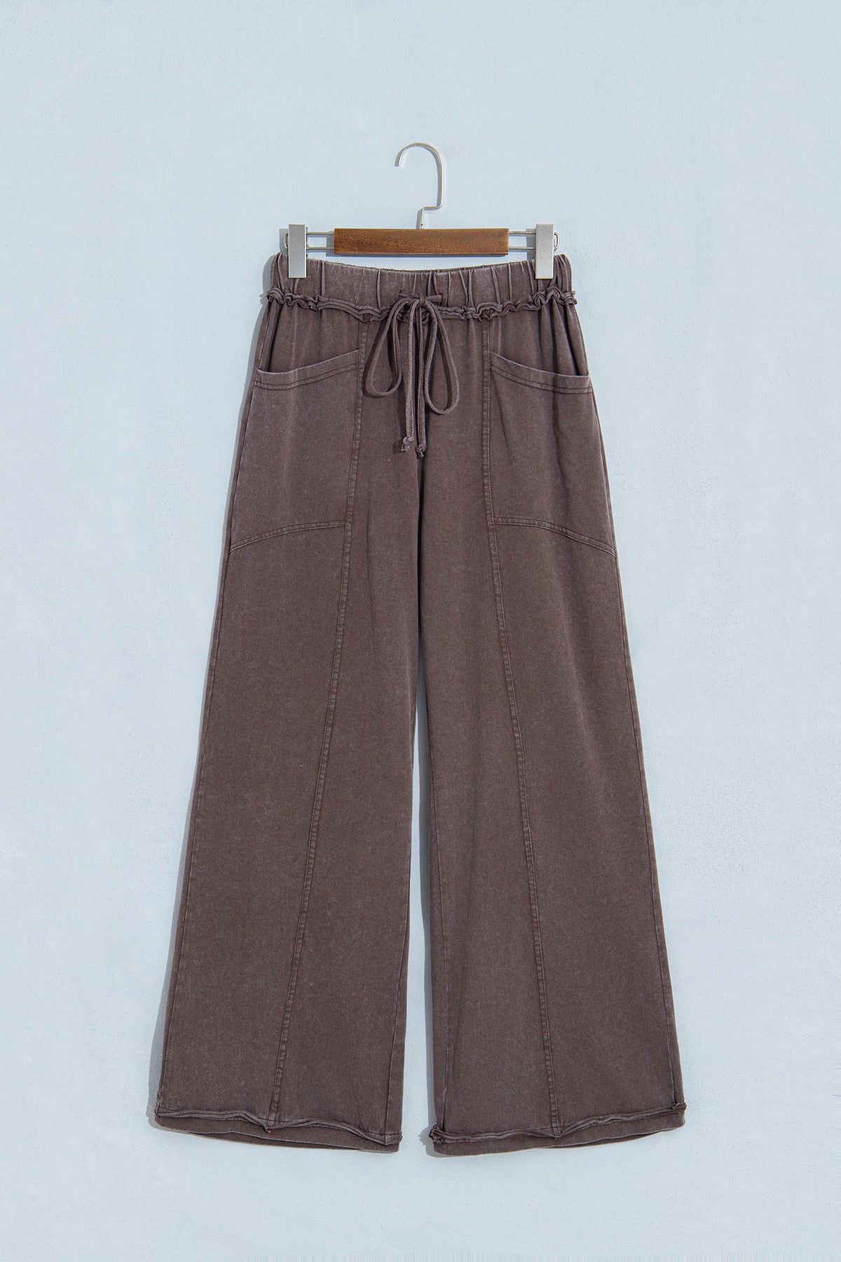 Mineral Wash Seam Detail Flared Drawstring Pants