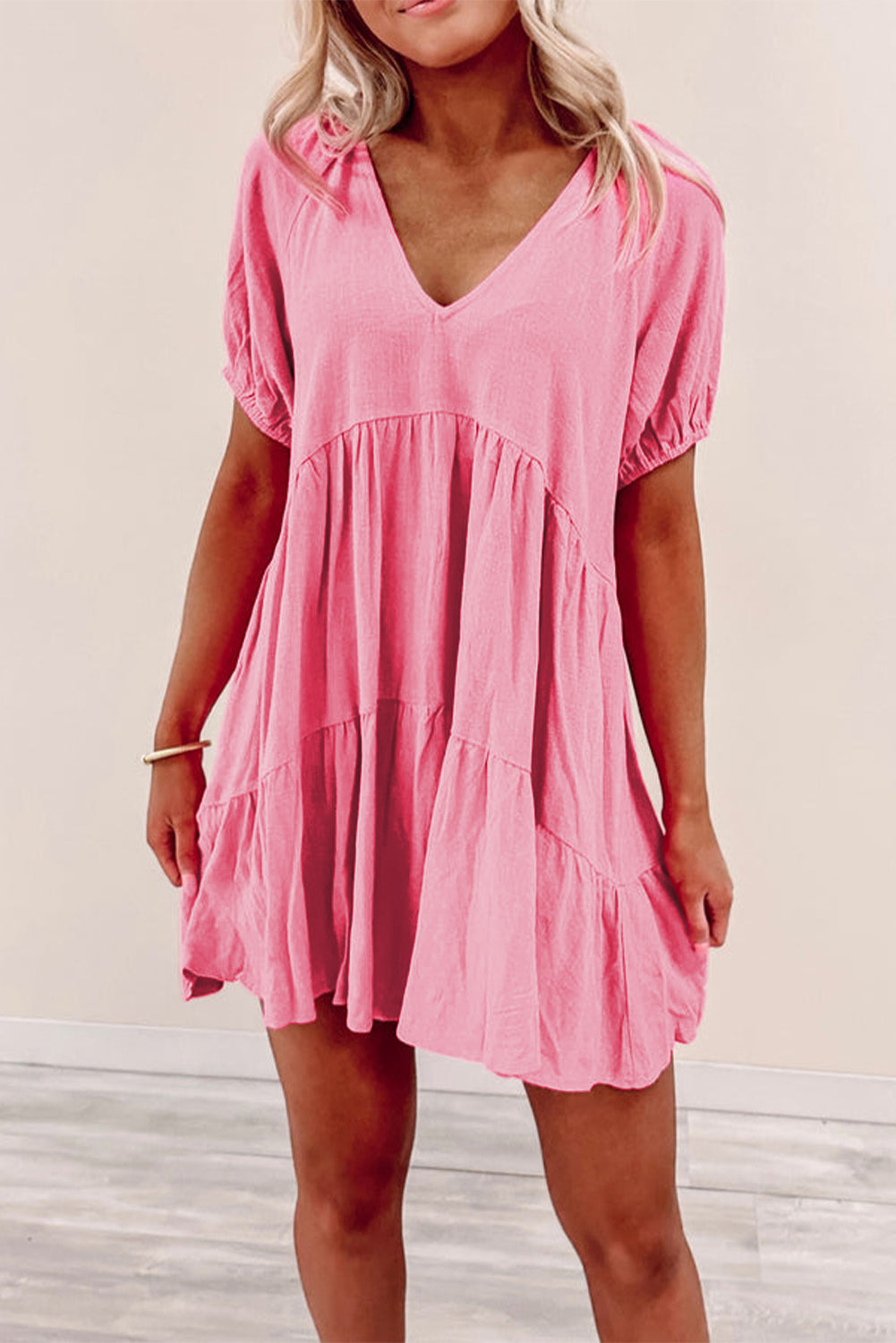 Ruffle Tiered Puff Sleeve Dress