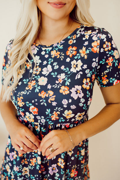 Floral Short Sleeve Tiered Dress