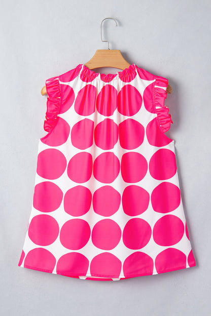 Polka Dot Frilled Round Neck Tank Top