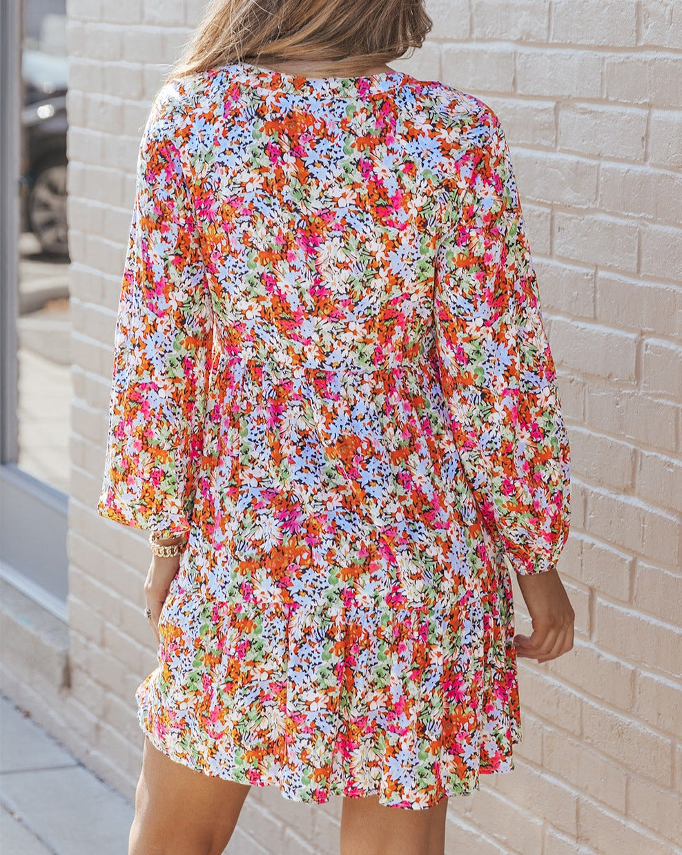 Floral Long Sleeve V-Neck Dress