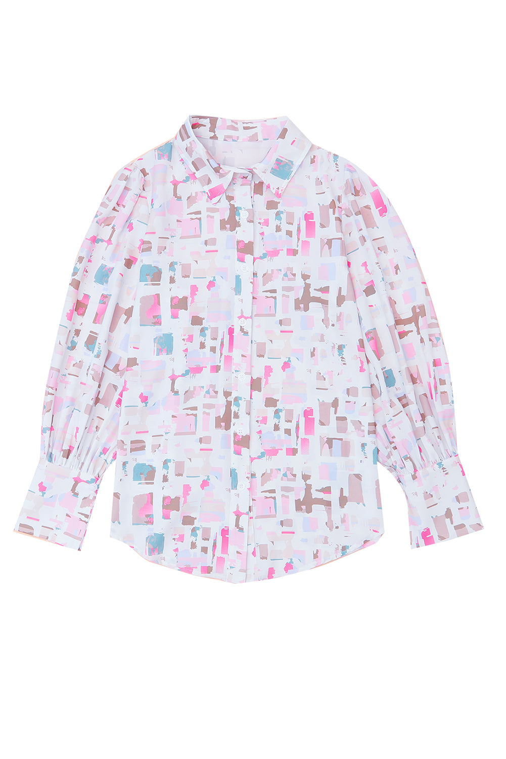 Abstract Lantern Sleeve Buttoned Shirt