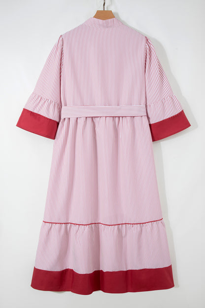 Plus Size Pinstripe Ruffle Hem Midi Dress
