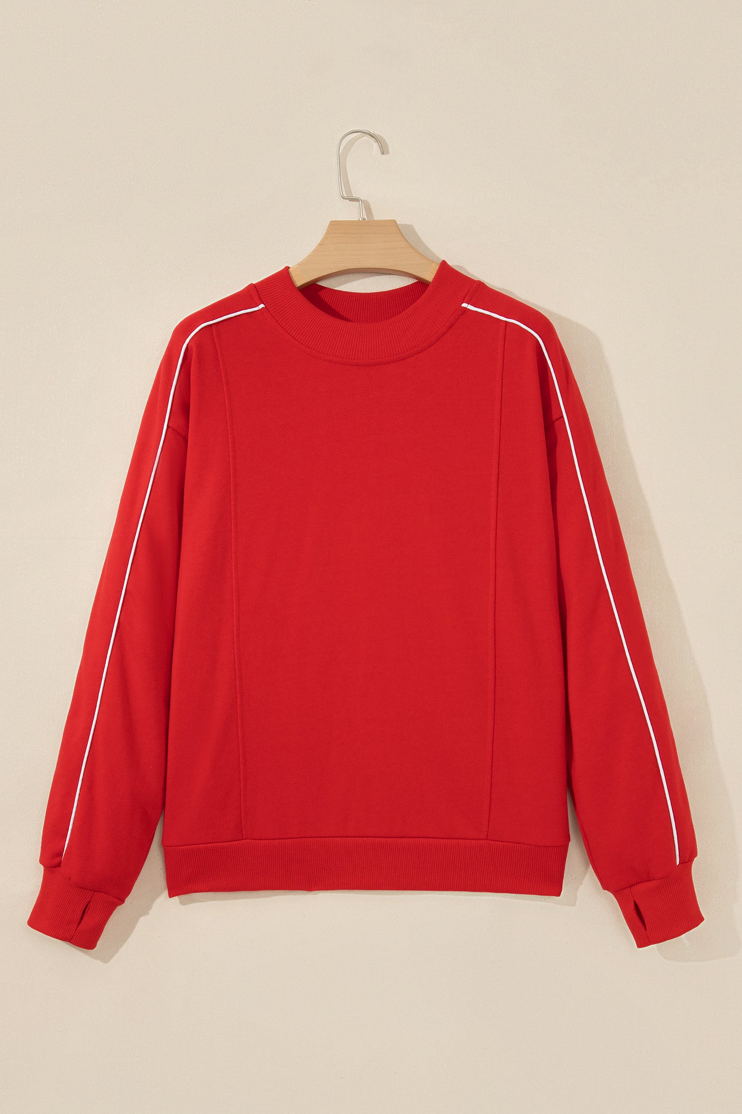 Contrast Piping Mock Neck Thumbhole Sleeve Sweatshirt