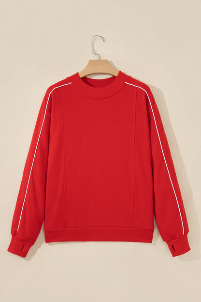 Contrast Piping Mock Neck Thumbhole Sleeve Sweatshirt