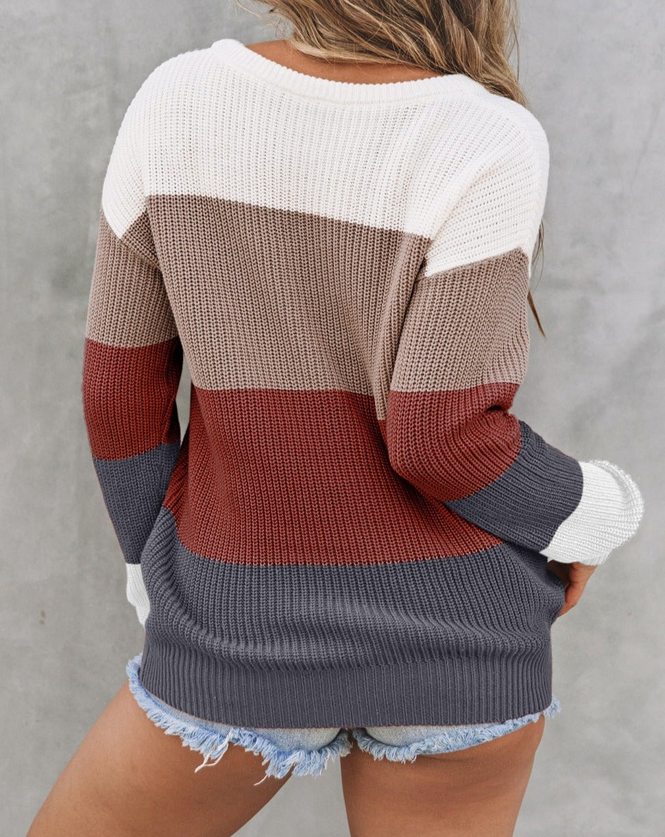 Colorblock Ribbed Trim Pullover Sweater