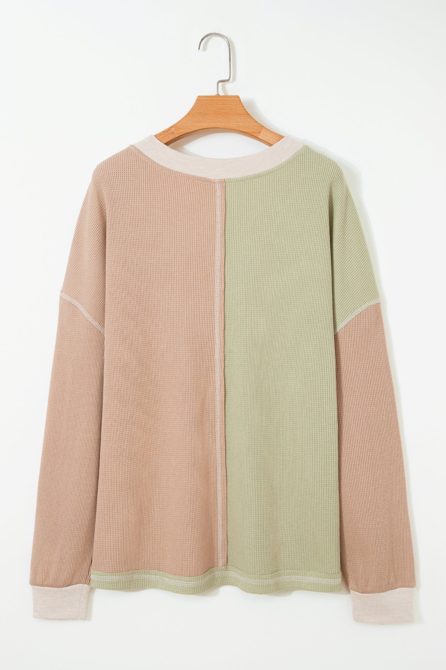 Plus Size Colorblock Waffle Long Sleeve V-Neck Top