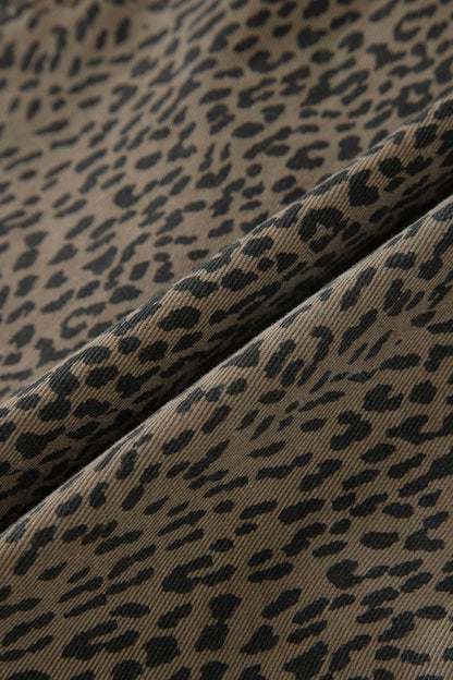 Leopard Denim Tie High Waist Shorts