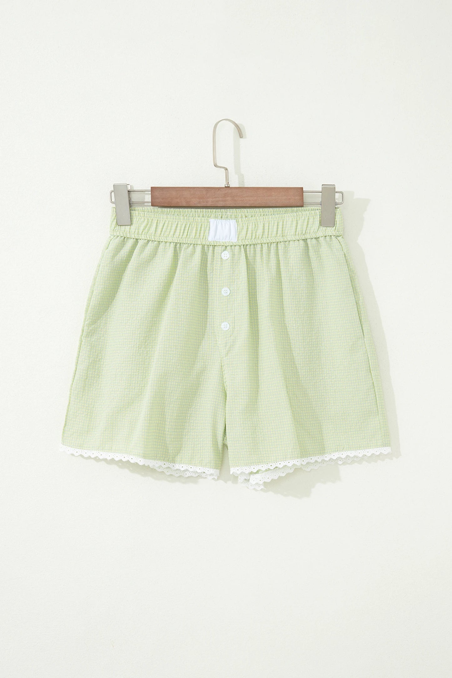 Gingham Plaid Button Lace Trim Boxer Shorts