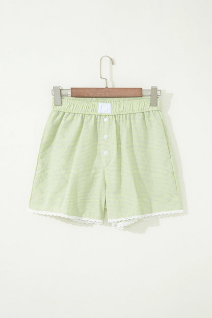 Gingham Plaid Button Lace Trim Boxer Shorts