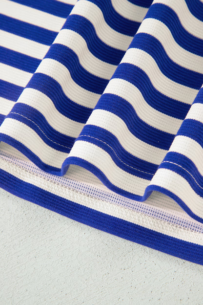 Stripe Textured Zip Collar Top & Skort Set