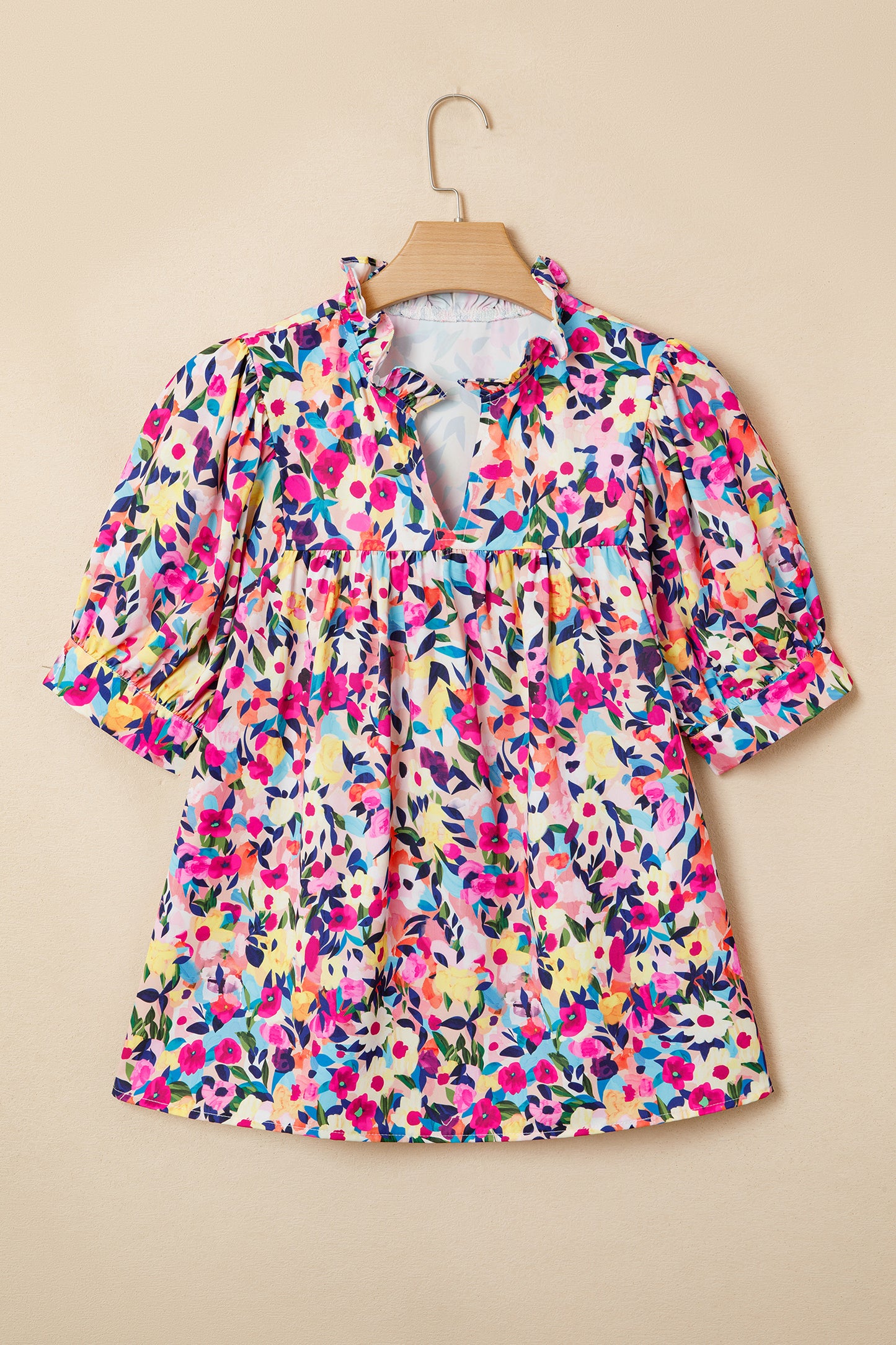 Flower Frilled Collar Puff Sleeve Blouse
