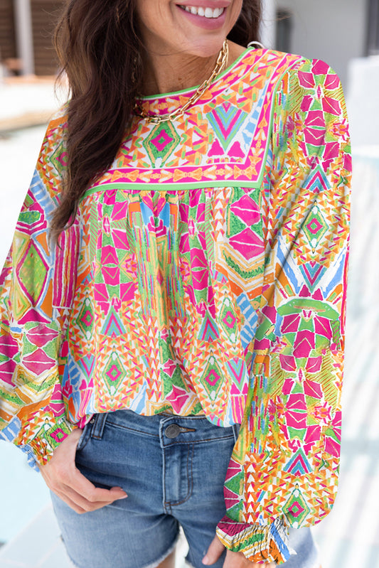 Geometric Long Sleeve Blouse